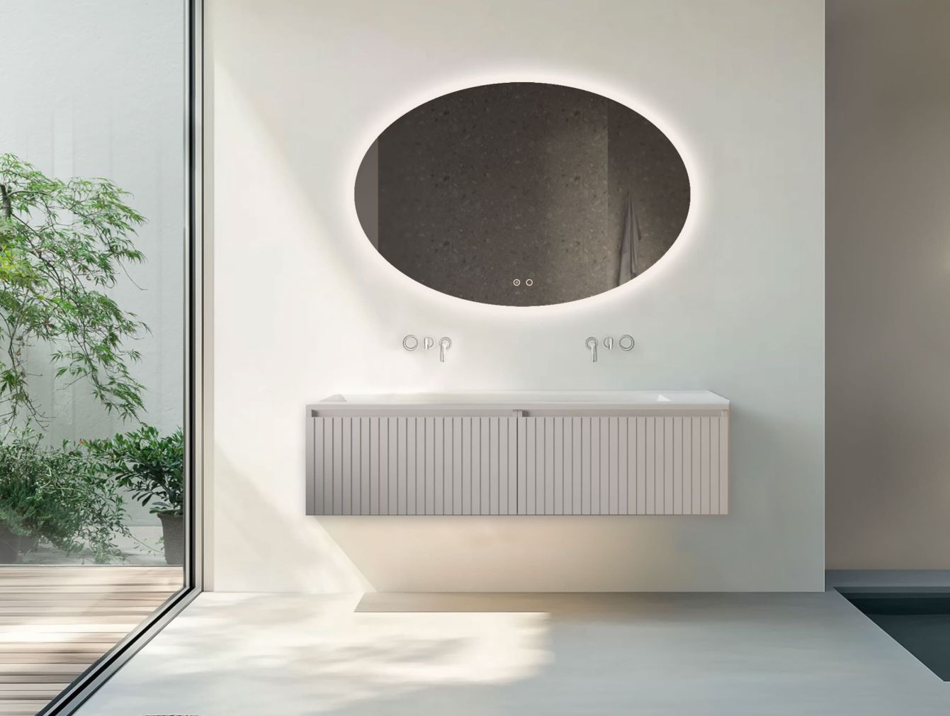 Gliss Ovaler Badezimmerspiegel mit LED-Beleuchtung und Spiegelheizung